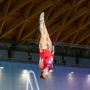 Gabby Flynn captures the gold medal in double-mini trampoline at the 4th AERE Trampoline World Cup 2022 in Rimini, Italy